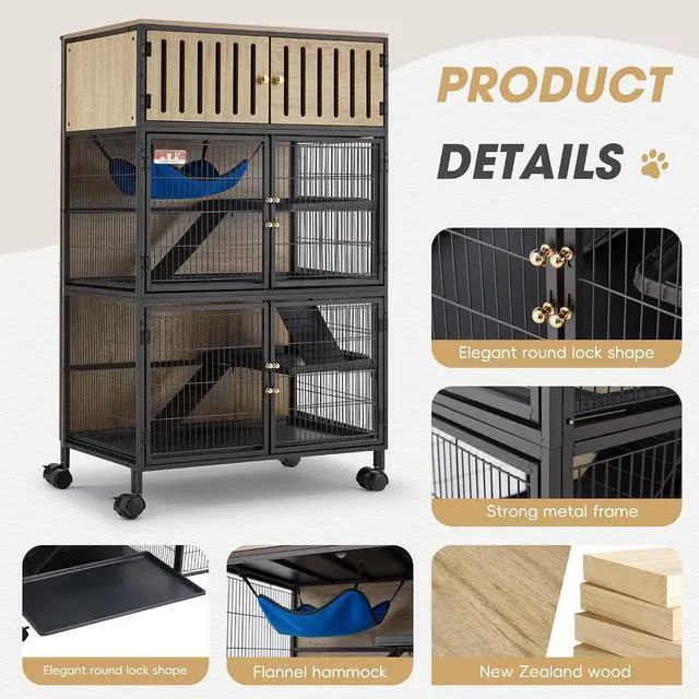 Alt view image 6 of 7 - Metal Large Guinea Pig Cages 5 Levels, 50.0" H Rolling Ferret Cage with Removable Ramps & Double Door, Cage with Locker, Squirrel Cage Christmas Decoration Pet Crate Furniture