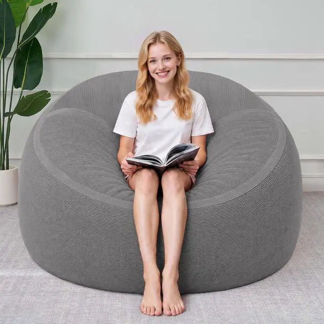Alt view image 4 of 7 - Bean Bag Chair, 3FT Large Bean Bag Chair with Removable Cover, Comfy Beanbag Chair with Memory Foam Filling, Bean Bag Sofa for Living Room Bedroom Reading Room, Light Grey