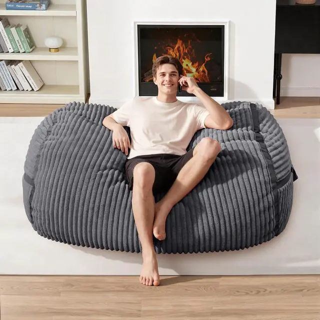 Alt view image 3 of 6 - Bean Bag Chair 4FT Large Bean Bag Chairs for Adults with Memory Foam Filled,4'Beanbag Chair with Soft Faux Fur Cover,Comfy Bean Bag Sofa for Classroom,Living Room,Game Room,Bedroom-Dark Grey