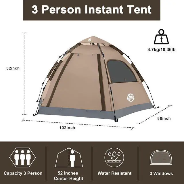 Alt view image 2 of 7 - Instant Tents for Camping 2/3/4/5 Person Tent Waterproof Easy Setup Sets Up Backpacking Tents with Carry Bag for Outdoor Hiking