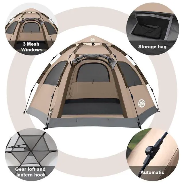 Alt view image 3 of 7 - Instant Tents for Camping 2/3/4/5 Person Tent Waterproof Easy Setup Sets Up Backpacking Tents with Carry Bag for Outdoor Hiking