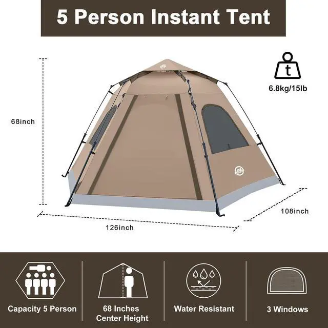 Alt view image 2 of 7 - Instant Tents for Camping 2/3/4/5 Person Tent Waterproof Easy Setup Sets Up Backpacking Tents with Carry Bag for Outdoor Hiking