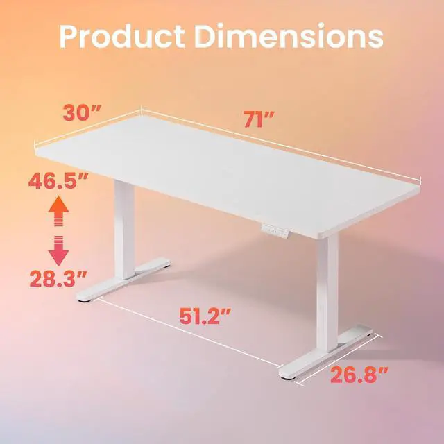 Alt view image 3 of 7 - 71 x 30 inch Electric Standing Desk Adjustable Height, 4 Memory Height Settings, Sit Stand Up Desk for Home Office & Computer Workstation, White