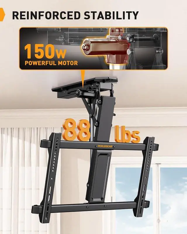 Alt view image 4 of 7 - Electric Ceiling TV Mount with Remote for 32-70 inch Flat and Curved Screen TVs up to 88 lbs, Max VESA 600x400, Motorized TV Ceiling Mount Flip Down for Flat Roof, Drop Down Ceiling Mount