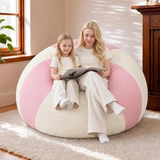 Alt view image 7 of 7 - 4FT Bean Bag Chair Teardrop Bean Bag Chairs for Adults beanbag with Memory Foam Filled, Dual-Tone Unique Combination Corduroy & Luxury Distressed Velvet Washable Cover,Corduroy Pink & White