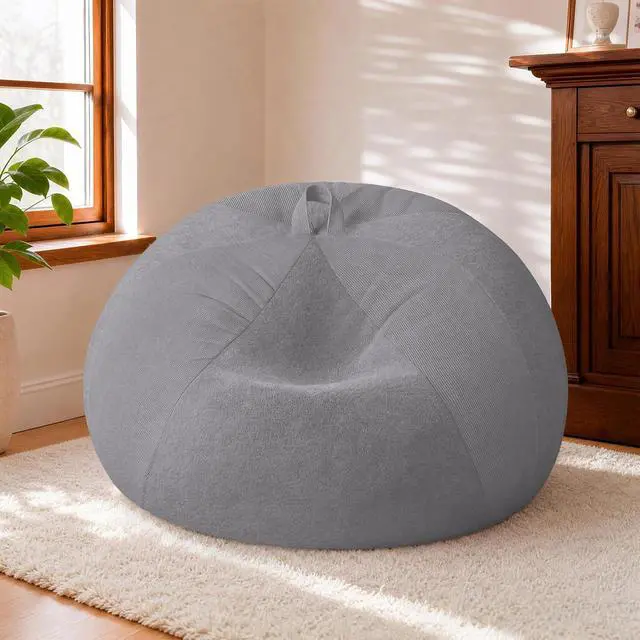 Alt view image 3 of 7 - 4FT Bean Bag Chair Teardrop Bean Bag Chairs for Adults beanbag with Memory Foam Filled with Dual-Tone Unique Combination Corduroy & Luxury Distressed Velvet Washable Cover,Corduroy Dark Grey