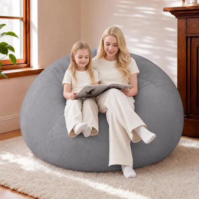 Alt view image 7 of 7 - 4FT Bean Bag Chair Teardrop Bean Bag Chairs for Adults beanbag with Memory Foam Filled with Dual-Tone Unique Combination Corduroy & Luxury Distressed Velvet Washable Cover,Corduroy Dark Grey
