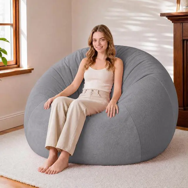 Main image of 4FT Bean Bag Chair Teardrop Bean Bag Chairs for Adults beanbag with Memory Foam Filled with Dual-Tone Unique Combination Corduroy & Luxury Distressed Velvet Washable Cover,Corduroy Dark Grey