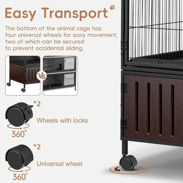 Alt view image 7 of 7 - 60''H Metal Large Ferret Cage, Rolling Chinchilla Cage with Removable Ramps& Double Door, with Locker, Small Animal Cage, Rat Indoor Wooden Pet Crate Furniture