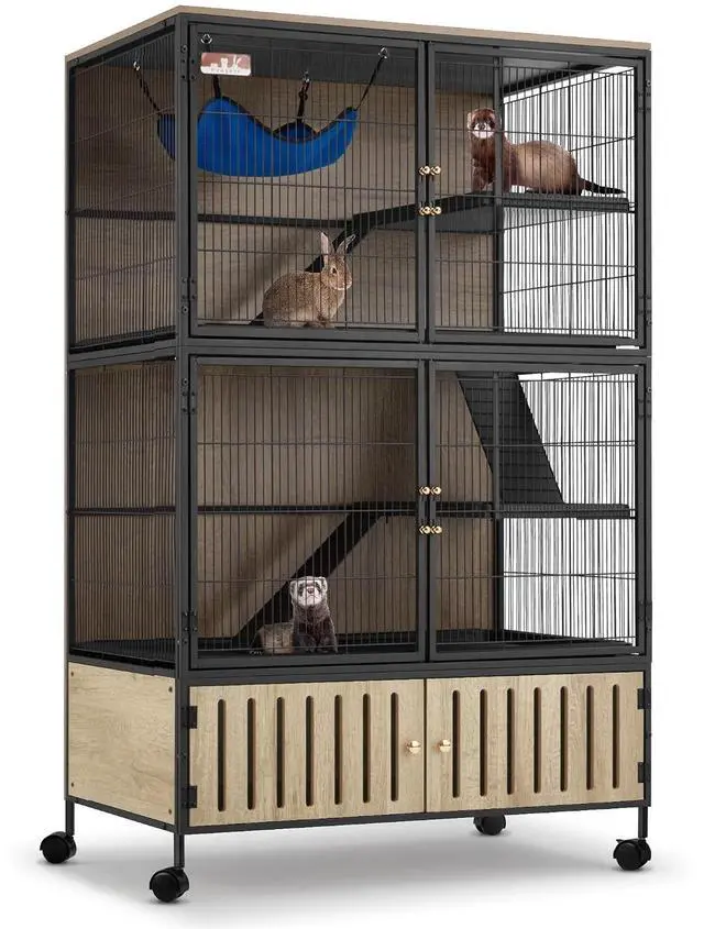 Main image of Metal Large Guinea Pig Cages 5 Levels, 60.0" H Rolling Ferret Cage with Removable Ramps & Double Door, Cage with Locker, Squirrel Cage Christmas Decoration Pet Crate Furniture