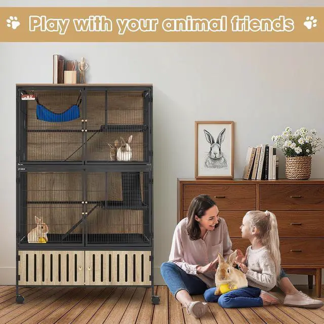 Alt view image 5 of 7 - Metal Large Guinea Pig Cages 5 Levels, 60.0" H Rolling Ferret Cage with Removable Ramps & Double Door, Cage with Locker, Squirrel Cage Christmas Decoration Pet Crate Furniture