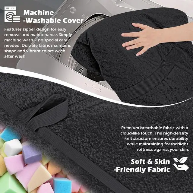 Alt view image 6 of 6 - 4FT Bean Bag Chair, Large BeanBag Chairs with Memory Foam Filled, Ultra-Soft Velvet with Portable Handle & Removable Cover, Comfy Bean Bag Sofa for Living Room, No Assembly - Black