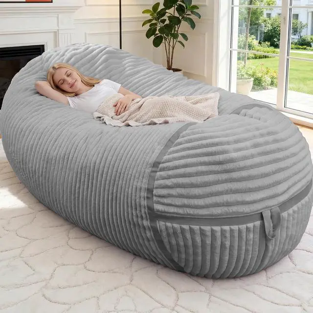 Main image of Bean Bag Chair 6FT Giant Bean Bag Chairs for Adults with Memory Foam Filled,6'Beanbag Chair with Soft Faux Fur Cover, Bean Bag Bed Bean Bag Sofa Lounger for Living Room,Bedroom-Light Grey
