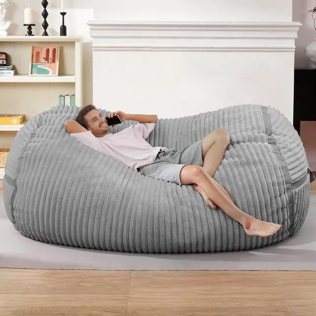 Alt view image 3 of 6 - Bean Bag Chair 6FT Giant Bean Bag Chairs for Adults with Memory Foam Filled,6'Beanbag Chair with Soft Faux Fur Cover, Bean Bag Bed Bean Bag Sofa Lounger for Living Room,Bedroom-Light Grey