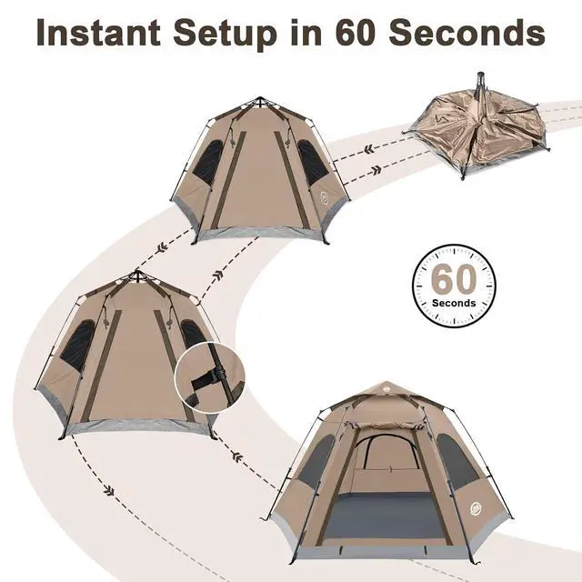 Alt view image 5 of 7 - Instant Tents for Camping 2/3/4/5 Person Tent Waterproof Easy Setup Sets Up Backpacking Tents with Carry Bag for Outdoor Hiking