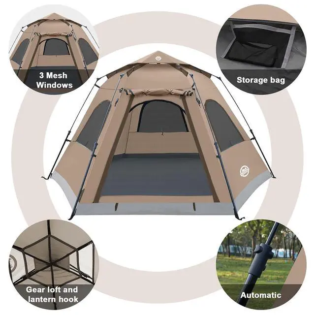 Alt view image 4 of 7 - Instant Tents for Camping 2/3/4/5 Person Tent Waterproof Easy Setup Sets Up Backpacking Tents with Carry Bag for Outdoor Hiking