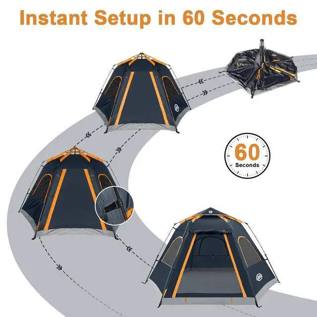 Alt view image 5 of 7 - Instant Tents for Camping 2/3/4/5 Person Tent Waterproof Easy Setup Sets Up Backpacking Tents with Carry Bag for Outdoor Hiking