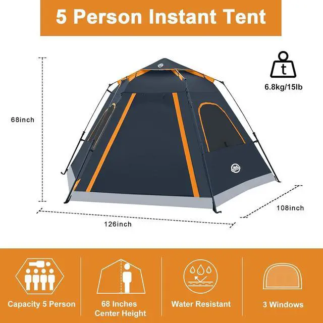 Alt view image 2 of 7 - Instant Tents for Camping 2/3/4/5 Person Tent Waterproof Easy Setup Sets Up Backpacking Tents with Carry Bag for Outdoor Hiking