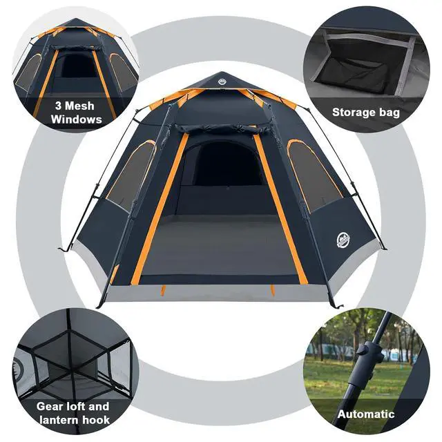 Alt view image 4 of 7 - Instant Tents for Camping 2/3/4/5 Person Tent Waterproof Easy Setup Sets Up Backpacking Tents with Carry Bag for Outdoor Hiking