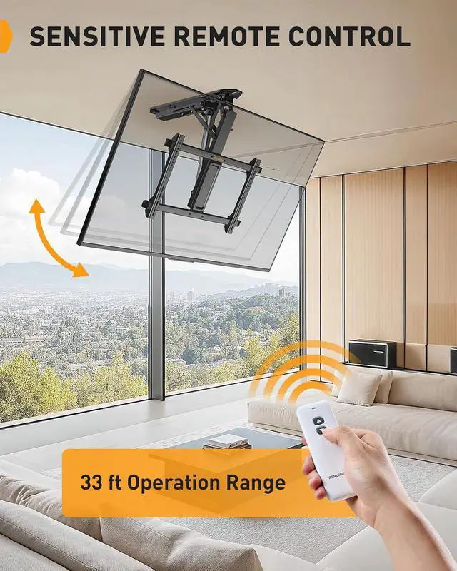 Alt view image 6 of 7 - Electric Ceiling TV Mount with Remote for 32-70 inch Flat and Curved Screen TVs up to 88 lbs, Max VESA 600x400, Motorized TV Ceiling Mount Flip Down for Flat Roof, Drop Down Ceiling Mount