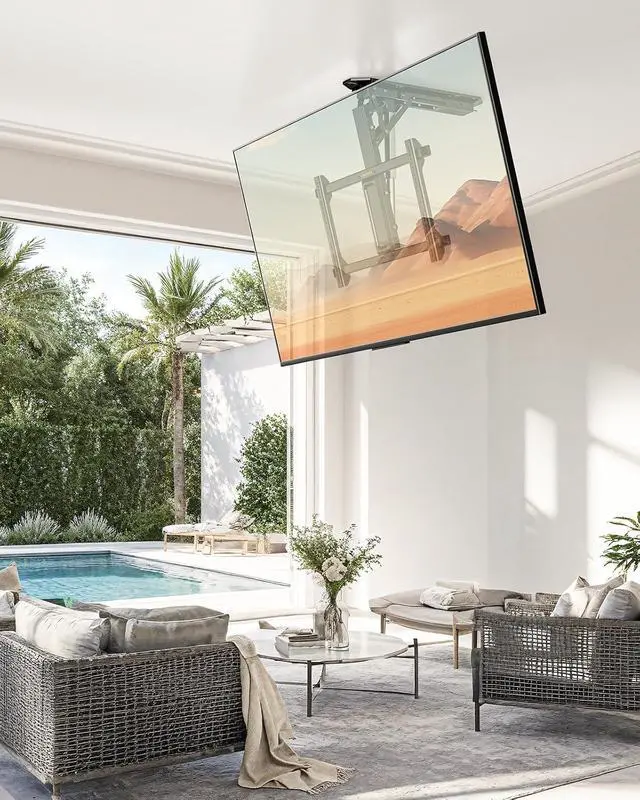 Alt view image 7 of 7 - Electric Ceiling TV Mount with Remote for 32-70 inch Flat and Curved Screen TVs up to 88 lbs, Max VESA 600x400, Motorized TV Ceiling Mount Flip Down for Flat Roof, Drop Down Ceiling Mount