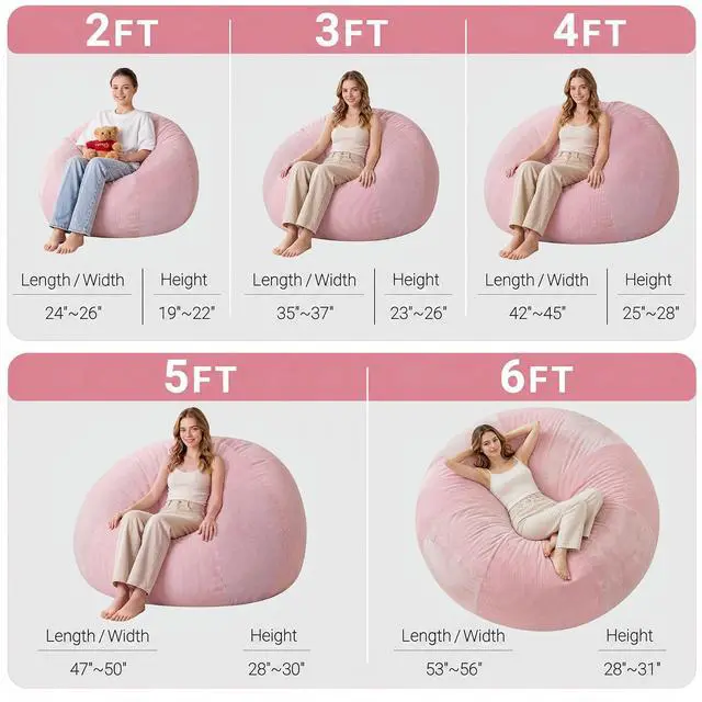 Alt view image 2 of 7 - 6FT Bean Bag Chair Teardrop Bean Bag Chairs for Adults beanbag with Memory Foam Filled with Dual-Tone Unique Combination Corduroy & Luxury Distressed Velvet Washable Cover,Velvet Pink