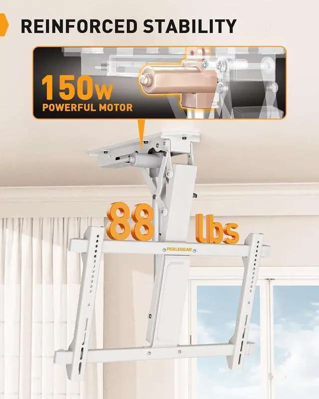 Alt view image 4 of 7 - Electric Ceiling TV Mount with Remote for 32-70 inch Flat and Curved Screen TVs up to 88 lbs, Max VESA 600x400, Motorized TV Ceiling Mount Flip Down for Flat Roof, Drop Down Ceiling Mount