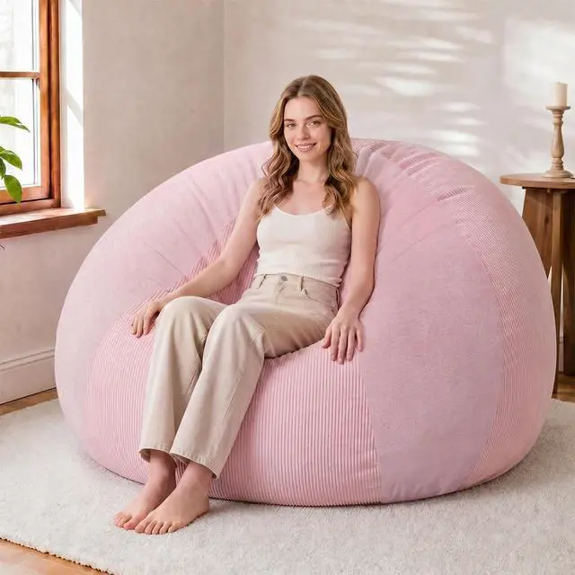 Main image of 5FT Bean Bag Chair Teardrop Bean Bag Chairs for Adults beanbag with Memory Foam Filled with Dual-Tone Unique Combination Corduroy & Luxury Distressed Velvet Washable Cover,Velvet Pink