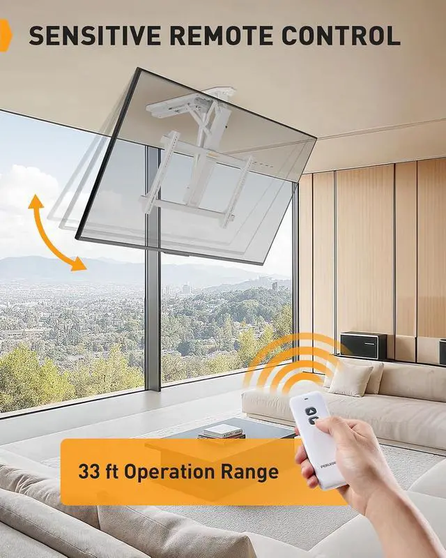 Alt view image 6 of 7 - Electric Ceiling TV Mount with Remote for 32-70 inch Flat and Curved Screen TVs up to 88 lbs, Max VESA 600x400, Motorized TV Ceiling Mount Flip Down for Flat Roof, Drop Down Ceiling Mount