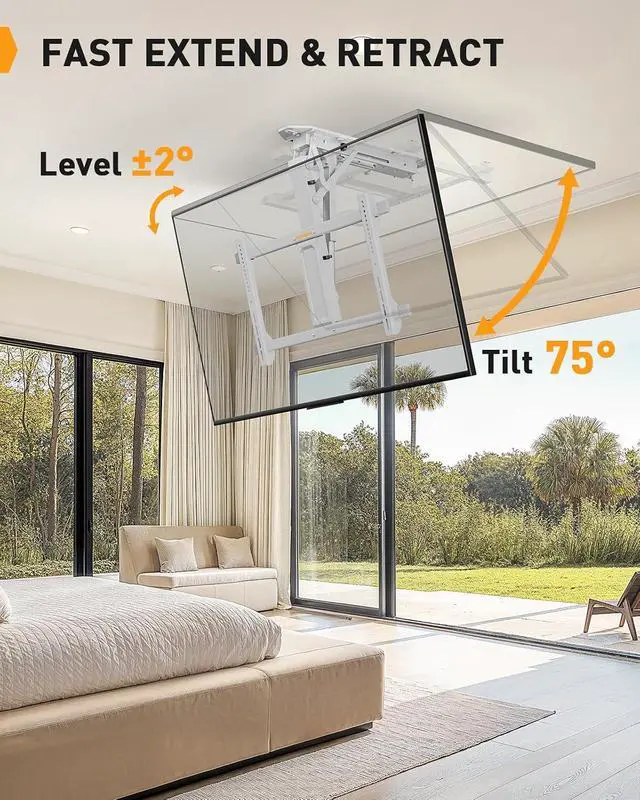 Alt view image 5 of 7 - Electric Ceiling TV Mount with Remote for 32-70 inch Flat and Curved Screen TVs up to 88 lbs, Max VESA 600x400, Motorized TV Ceiling Mount Flip Down for Flat Roof, Drop Down Ceiling Mount