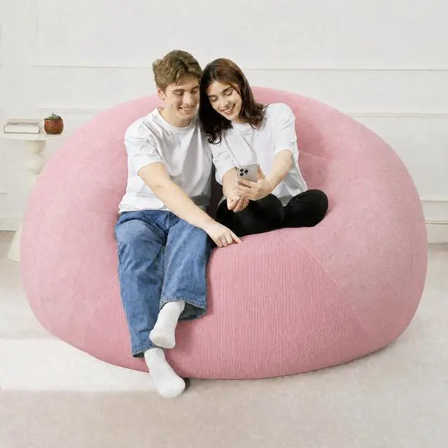 Alt view image 7 of 7 - 5FT Bean Bag Chair Teardrop Bean Bag Chairs for Adults beanbag with Memory Foam Filled with Dual-Tone Unique Combination Corduroy & Luxury Distressed Velvet Washable Cover,Velvet Pink