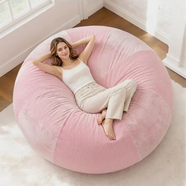 Main image of 6FT Bean Bag Chair Teardrop Bean Bag Chairs for Adults beanbag with Memory Foam Filled with Dual-Tone Unique Combination Corduroy & Luxury Distressed Velvet Washable Cover,Velvet Pink