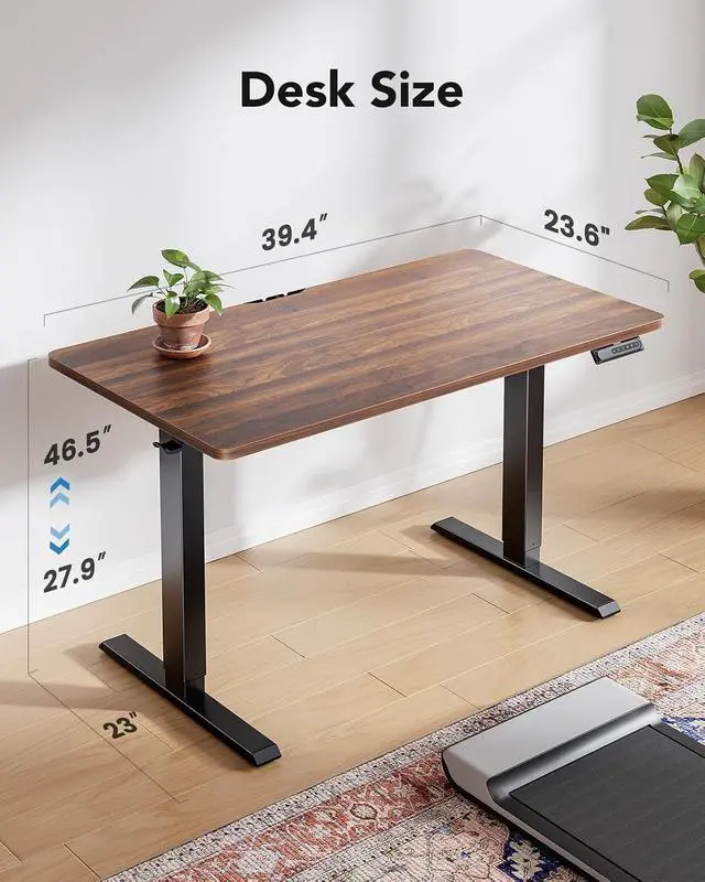 Alt view image 2 of 7 - Electric Standing Desk Adjustable Height, 4 Memory Height Settings, 40" x 24" Sit Stand Up Desk for Home Office & Computer Workstation, with Headphone Hook, Cable Manager, Walnut