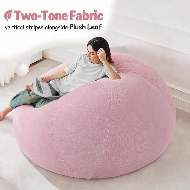 Alt view image 5 of 7 - 5FT Bean Bag Chair Teardrop Bean Bag Chairs for Adults beanbag with Memory Foam Filled with Dual-Tone Unique Combination Corduroy & Luxury Distressed Velvet Washable Cover,Velvet Pink