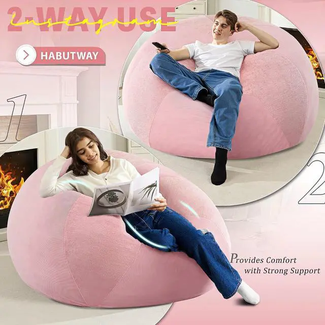 Alt view image 4 of 7 - 6FT Bean Bag Chair Teardrop Bean Bag Chairs for Adults beanbag with Memory Foam Filled with Dual-Tone Unique Combination Corduroy & Luxury Distressed Velvet Washable Cover,Velvet Pink