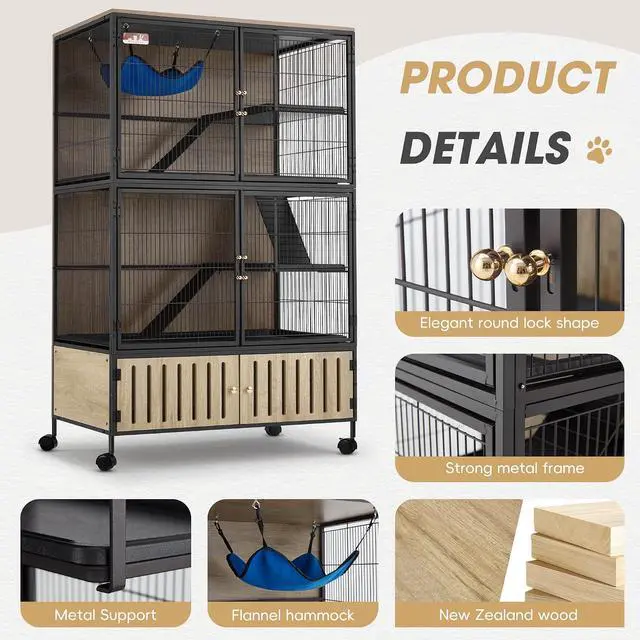 Alt view image 6 of 7 - Metal Large Guinea Pig Cages 5 Levels, 60.0" H Rolling Ferret Cage with Removable Ramps & Double Door, Cage with Locker, Squirrel Cage Christmas Decoration Pet Crate Furniture