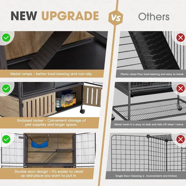 Alt view image 7 of 7 - Metal Large Guinea Pig Cages 5 Levels, 60.0" H Rolling Ferret Cage with Removable Ramps & Double Door, Cage with Locker, Squirrel Cage Christmas Decoration Pet Crate Furniture
