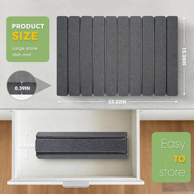 Alt view image 3 of 7 - Large Stone Dish Drying Mat for Kitchen Counter 24"×16" Collapsible Diatomaceous Earth Mat, Ultra Absorbent & Quick Dry, Foldable Drying Pad for Dishes, Bottles, Cups (Dark Grey)