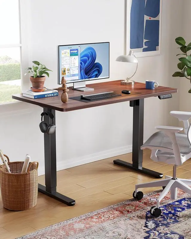 Alt view image 3 of 7 - Electric Standing Desk Adjustable Height, 4 Memory Height Settings, 40" x 24" Sit Stand Up Desk for Home Office & Computer Workstation, with Headphone Hook, Cable Manager, Walnut