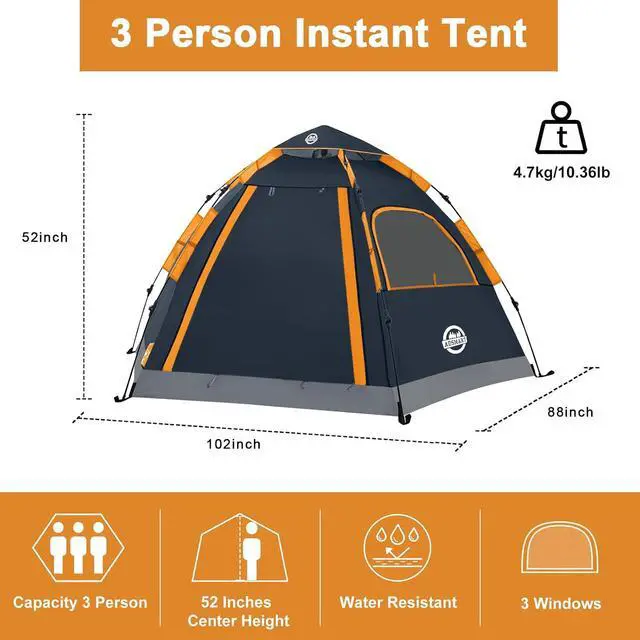 Alt view image 2 of 7 - Instant Tents for Camping 2/3/4/5 Person Tent Waterproof Easy Setup Sets Up Backpacking Tents with Carry Bag for Outdoor Hiking
