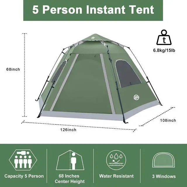 Alt view image 2 of 7 - Instant Tents for Camping 2/3/4/5 Person Tent Waterproof Easy Setup Sets Up Backpacking Tents with Carry Bag for Outdoor Hiking