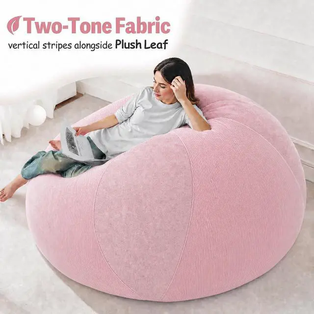 Alt view image 5 of 7 - 6FT Bean Bag Chair Teardrop Bean Bag Chairs for Adults beanbag with Memory Foam Filled with Dual-Tone Unique Combination Corduroy & Luxury Distressed Velvet Washable Cover,Velvet Pink