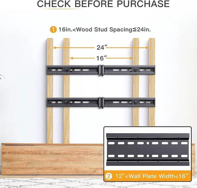Alt view image 3 of 6 - TV Wall Mount Extension Bracket, 16'-24' Wood Stud Fitting, Universal TV Wall Plate, Sliding Bracket, Holds 132lbs - PGUE1