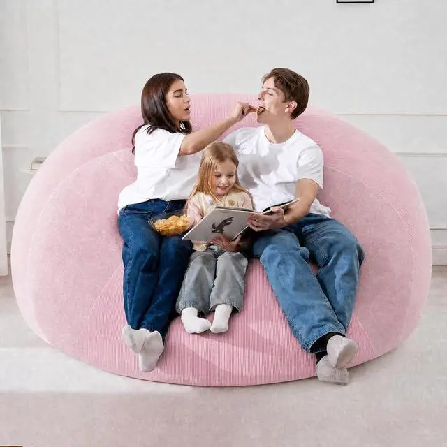 Alt view image 7 of 7 - 6FT Bean Bag Chair Teardrop Bean Bag Chairs for Adults beanbag with Memory Foam Filled with Dual-Tone Unique Combination Corduroy & Luxury Distressed Velvet Washable Cover,Velvet Pink