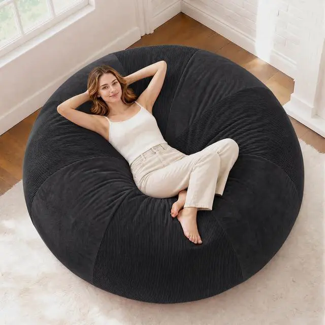 Main image of 6FT Bean Bag Chair Teardrop Bean Bag Chairs for Adults beanbag with Memory Foam Filled with Dual-Tone Unique Combination Corduroy & Luxury Distressed Velvet Washable Cover,Velvet Black