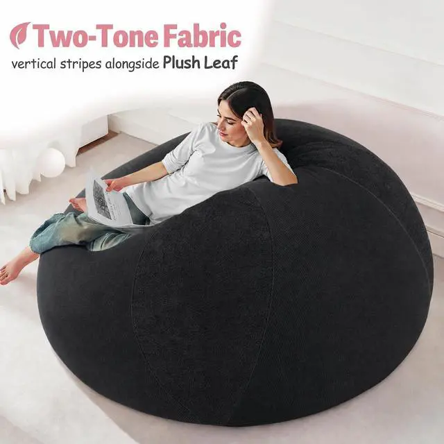 Alt view image 5 of 7 - 6FT Bean Bag Chair Teardrop Bean Bag Chairs for Adults beanbag with Memory Foam Filled with Dual-Tone Unique Combination Corduroy & Luxury Distressed Velvet Washable Cover,Velvet Black