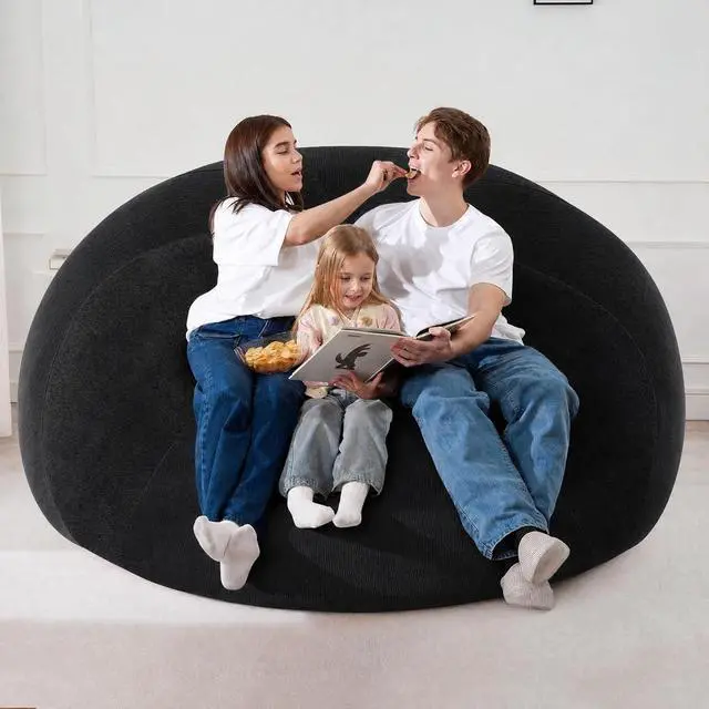 Alt view image 7 of 7 - 6FT Bean Bag Chair Teardrop Bean Bag Chairs for Adults beanbag with Memory Foam Filled with Dual-Tone Unique Combination Corduroy & Luxury Distressed Velvet Washable Cover,Velvet Black