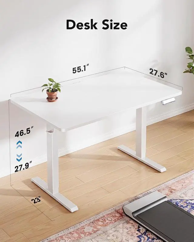 Alt view image 3 of 5 - Electric Standing Desk,53" x 28" Height Adjustable Desk, 4 Memory Height Settings, Sit to Stand Up Desk for Home Office, with Headphone Hook, Cable Manager, White