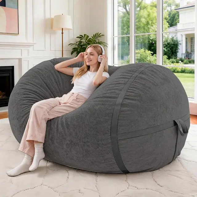 Main image of 4FT Bean Bag Chair, Large BeanBag Chairs with Memory Foam Filled, Ultra-Soft Velvet with Portable Handle & Removable Cover, Comfy Bean Bag Sofa for Living Room, No Assembly - Dark Grey