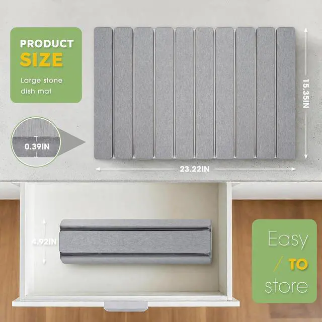 Alt view image 3 of 7 - Large Stone Dish Drying Mat for Kitchen Counter 24"×16" Collapsible Diatomaceous Earth Mat, Ultra Absorbent & Quick Dry, Foldable Drying Pad for Dishes, Bottles, Cups (Light Grey)